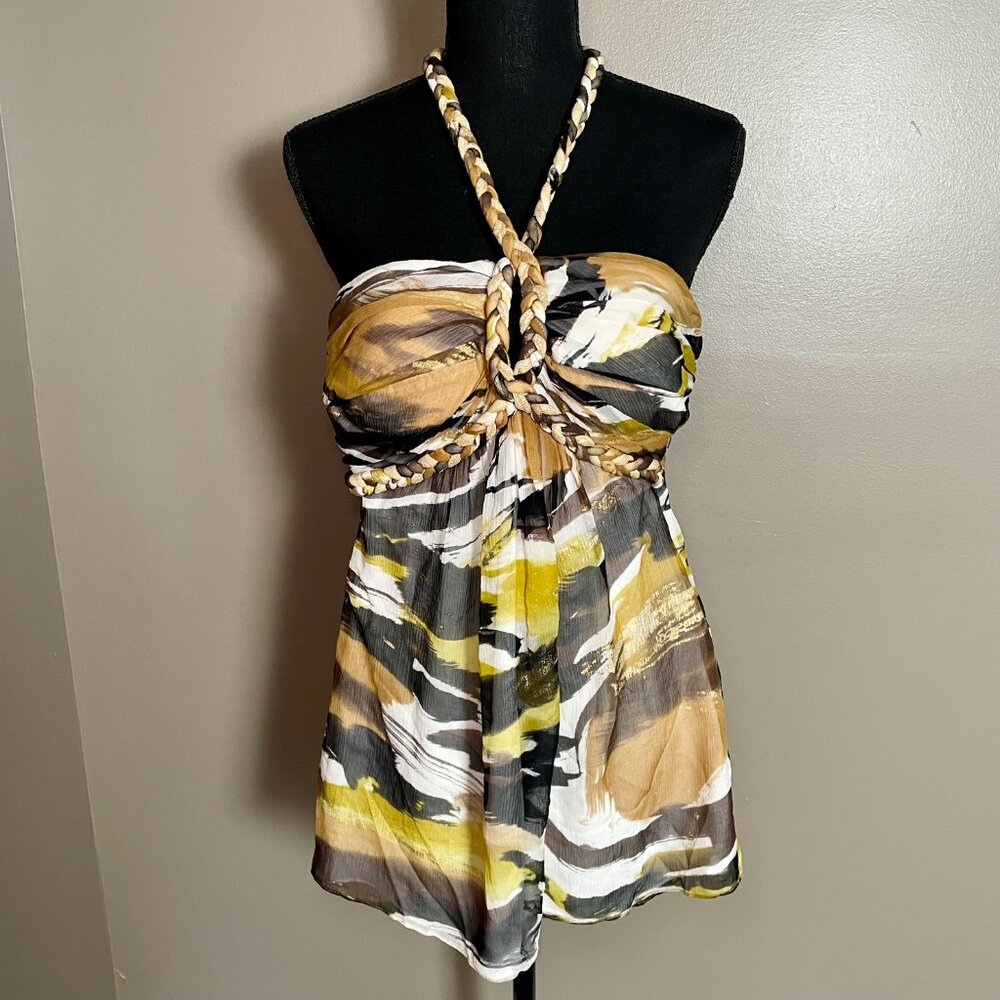 CACHE Deadstock Y2K 100% Silk Braided Halter Top XS NWT